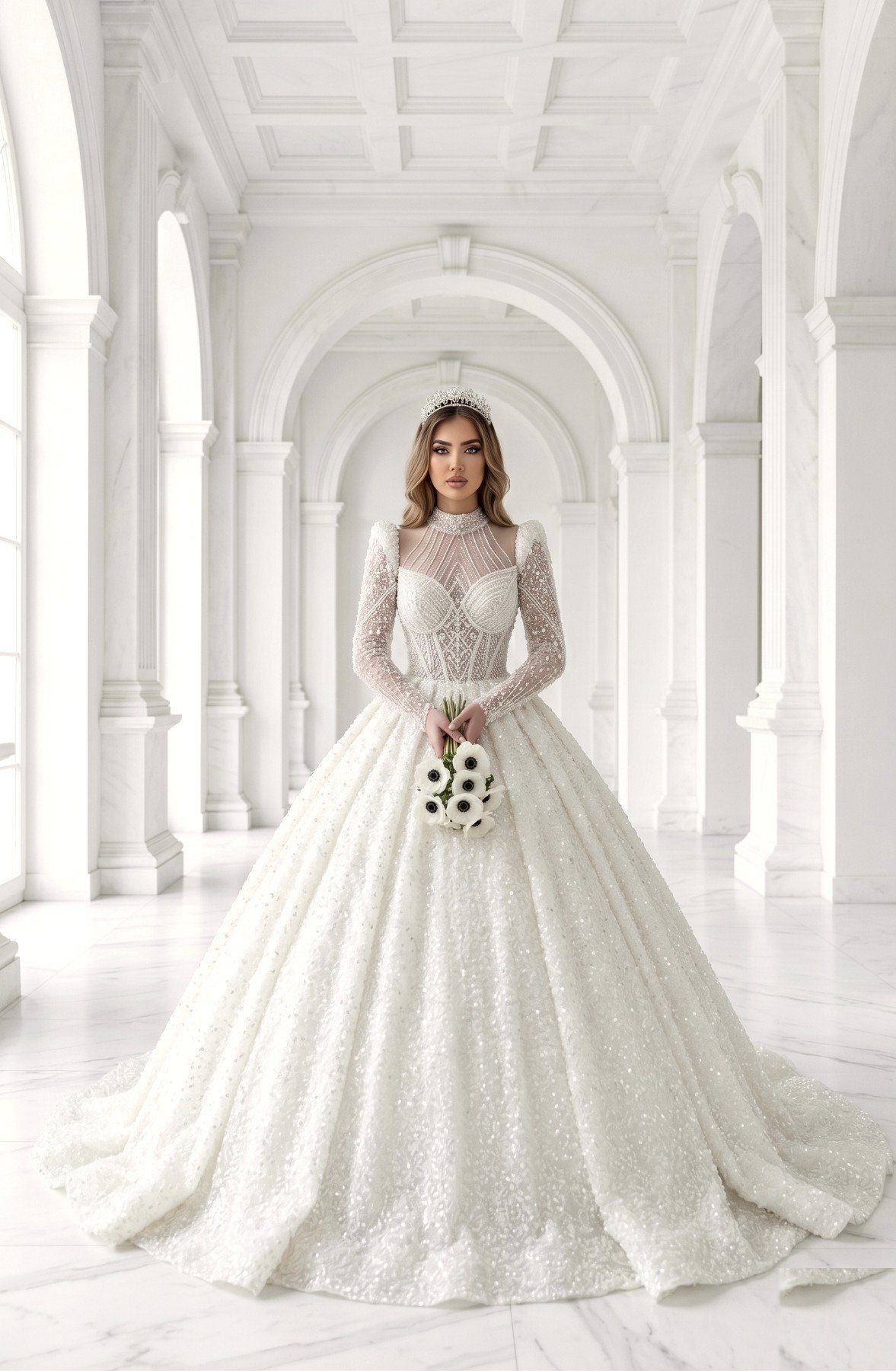 Mariée Nesata en robe de princesse brodée