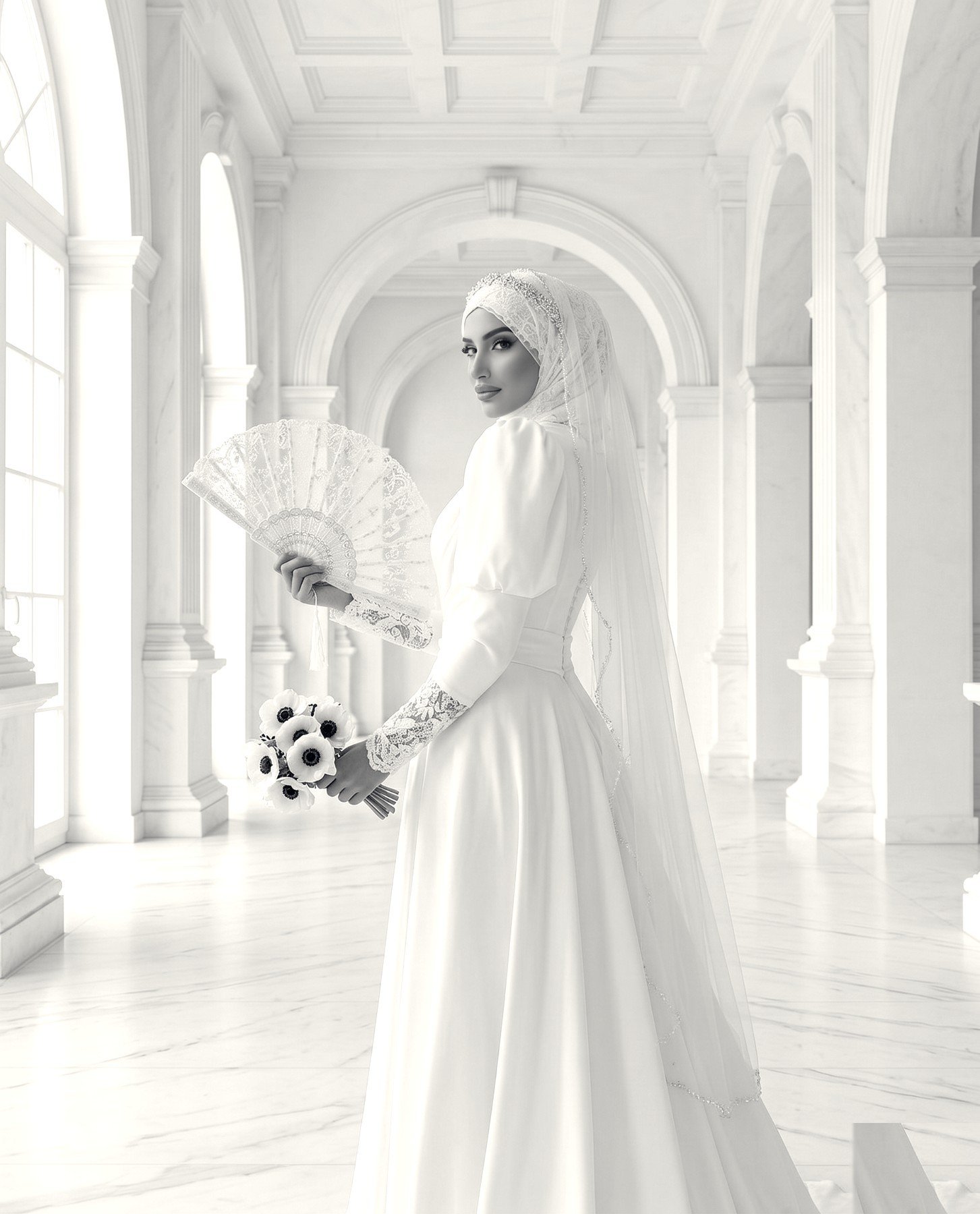 Robe de mariée hijab, noir et blanc